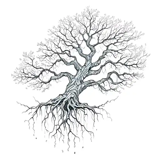 Tree With Roots Flowing Down