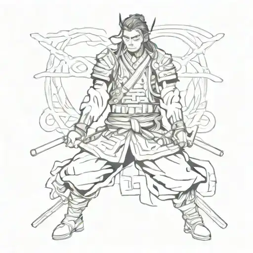 Samurai In Lettering With Letters Muhv