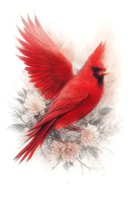 A Cardinal Flying With Carnations For A Man