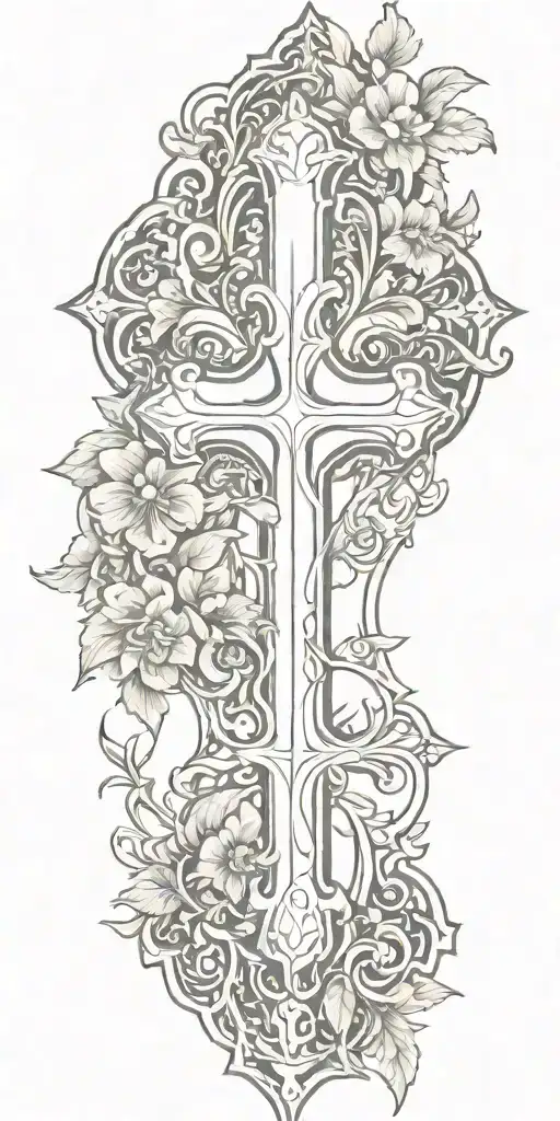 Gothic Cross With Floral Caligraphy