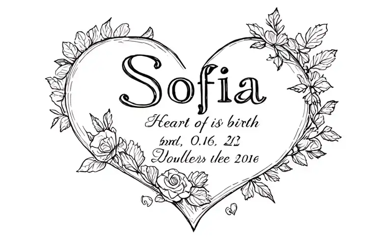 Lettering Sofia Heart And Date Of Birth