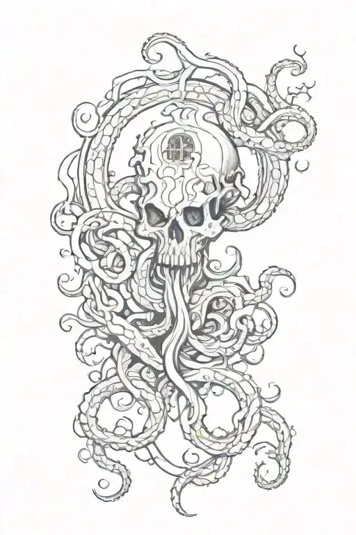 A Slightly Curved Tattoo For The Inner Part Of The Right Knee That Has Spooky Vibe And Tentacles