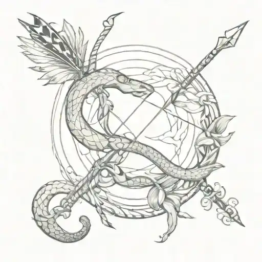 Bow And Arrow With Snake Intertwined