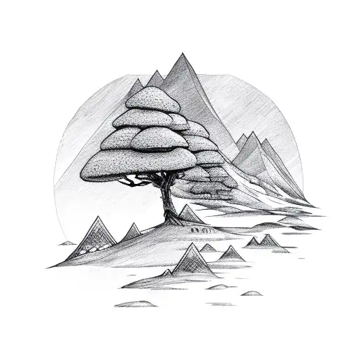 Mountain With Trees And Huts