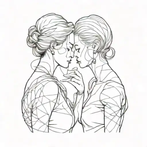 Two Women Facing Each Other Line Art