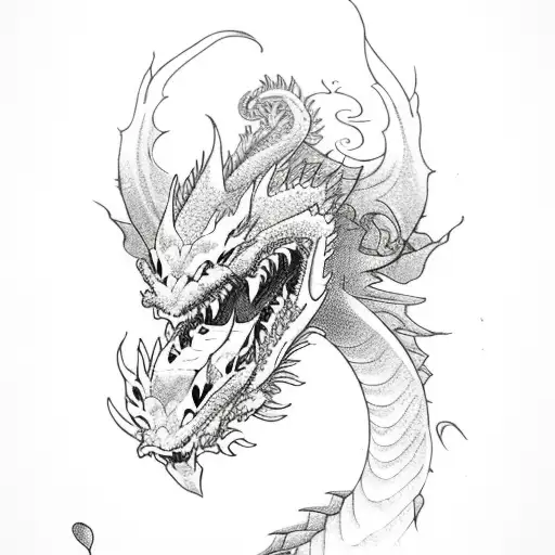 Dragon With Roses And Trees