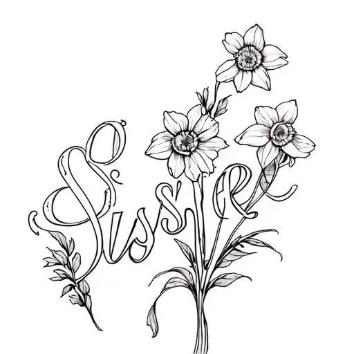 Dafodill Flower Growing Out Of The Word Sister