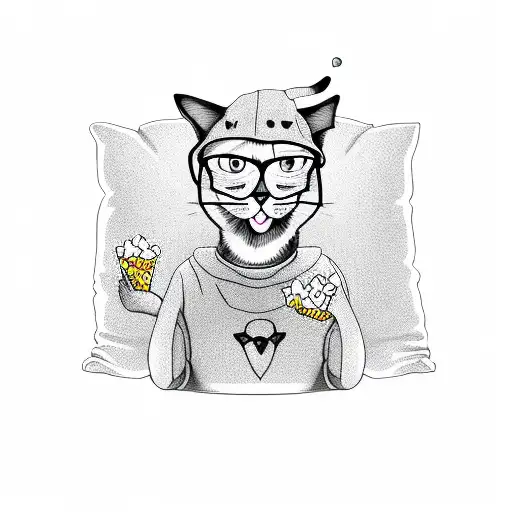 Human Person Wearing A Cat Themed Onesie Eating Popcorn