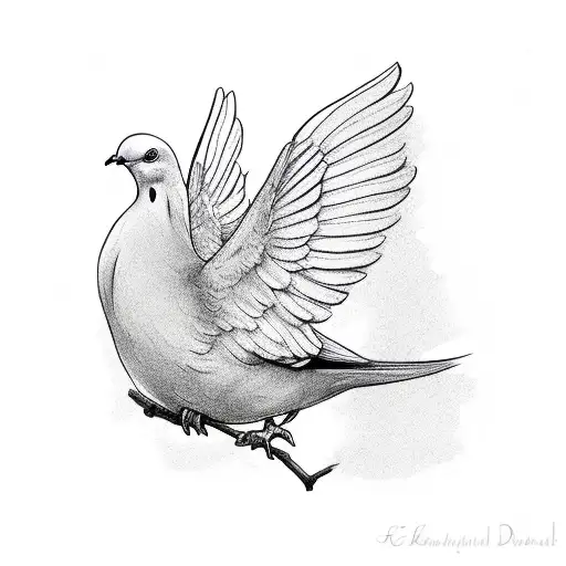 Dove With Open Wings Holding Branch In Mouth