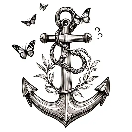 Boat Anchor With Thoughts Designed And Butterflies Above