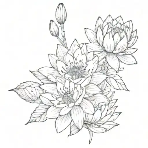 Minimalist Bouquet Of Water Lilly And Chrysanthemum