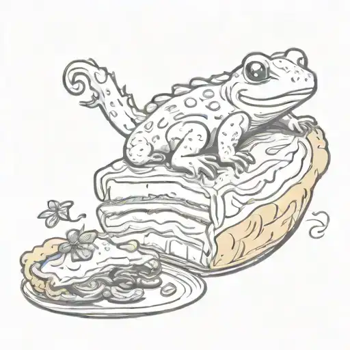 Happy Cartoon Salamander Sleeping On Top Of A Pie