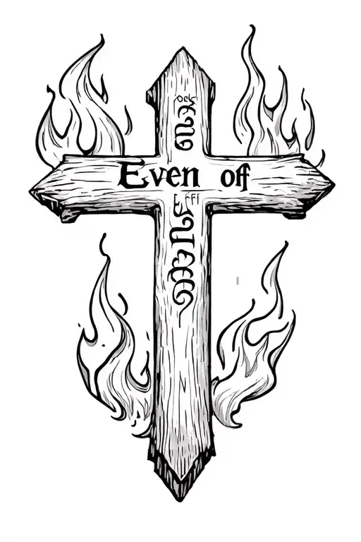 Wooden Cross Surrounded By Fire With The Words Even If On The Cross