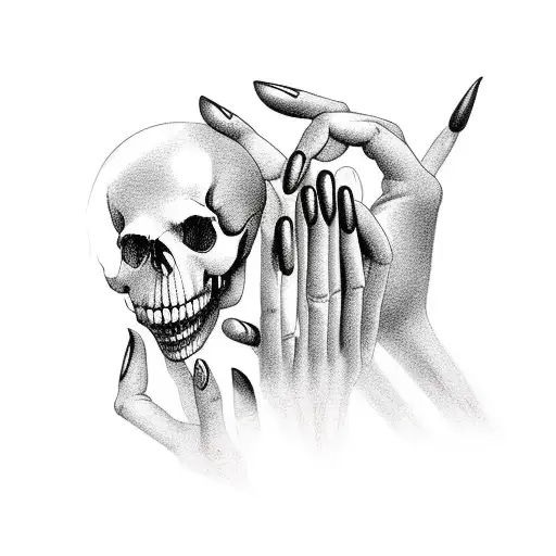 Scary Fingers With Longer Nails Holding A Skull With Its Mouth Ipen