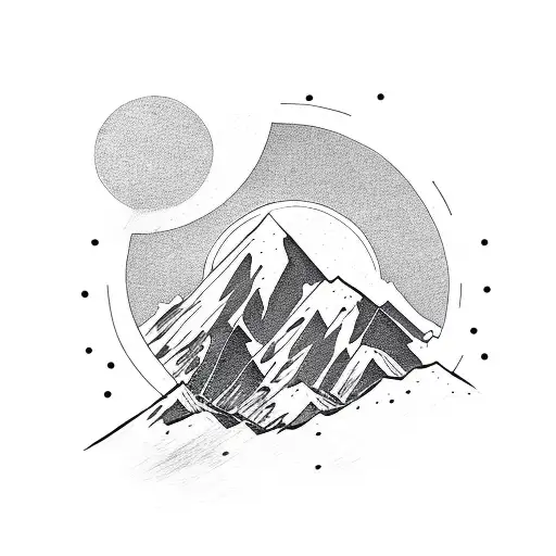 Mountain Three Peaks Moon And Three Bright Stars