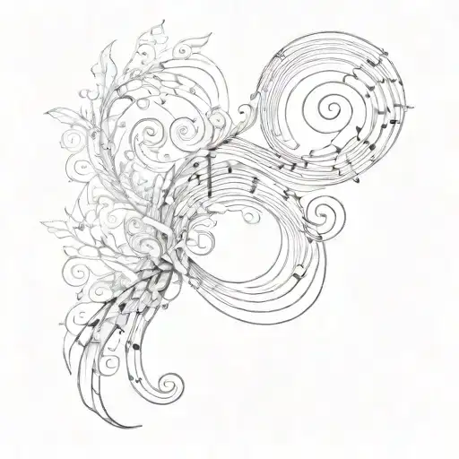 Fine Lined Spine Length Tattoo Design Symbolizing Music And Travel And Resilience