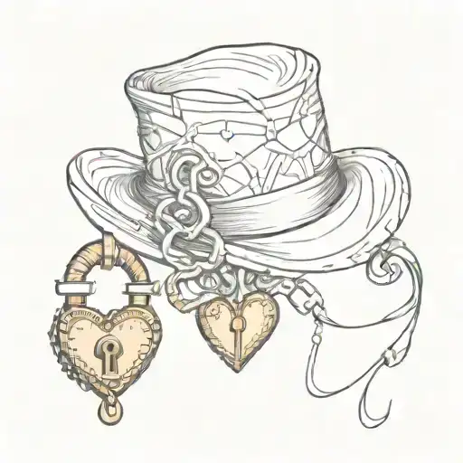 Hat And Love Lock Intertwined With A Heart