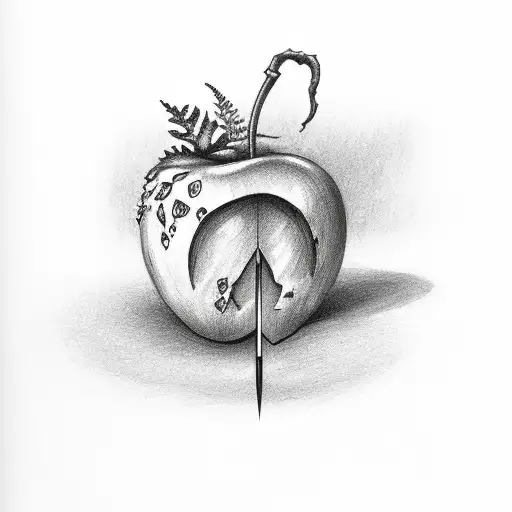 Dagger Stabbed Through Apple With Fern Wrapping Around