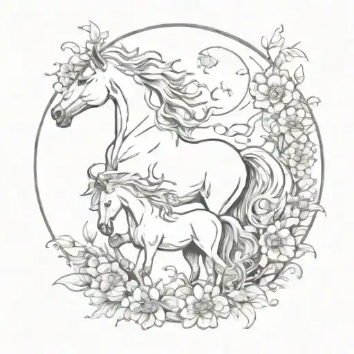 Moon And Horses And Flowers
