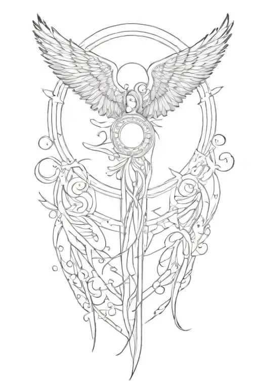 Fine Line Wings With Sun Rays Beaming