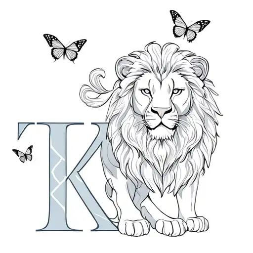 Lion With Butterflies And The Letters T And K