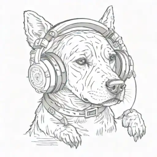 A Sketch Tattoo Of A Dog Wearing Headphones Listening To Music