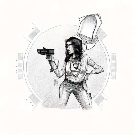 Gangster Woman With Bandana Holding A Smith N Wesson 38