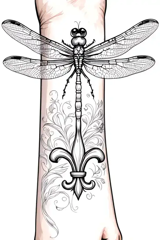 Dragonfly Placed On The Forearm With Fleur -De -Lis