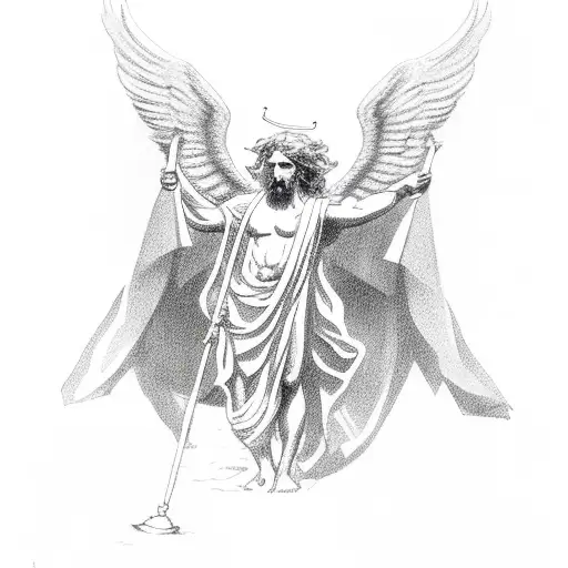 Greek God With Angel Flags