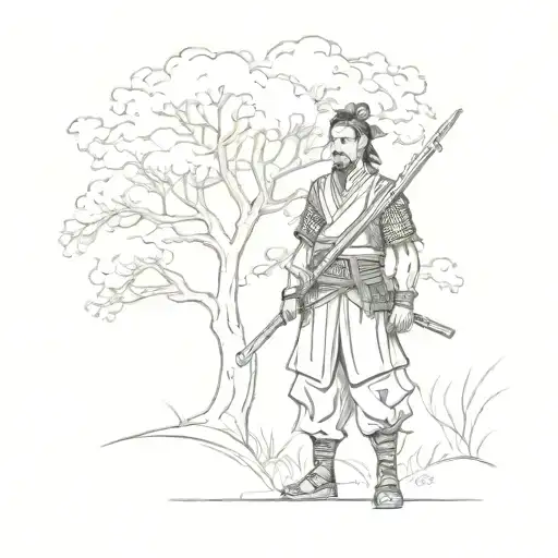 Samurai Standing Under A Tree Ana Peacock