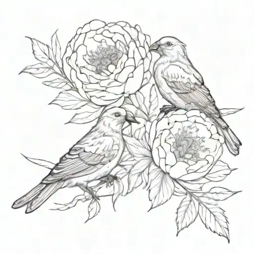 Peonies And Bird