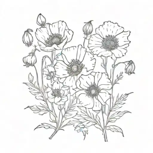 Poppy And Larkspur Flower Intertwined