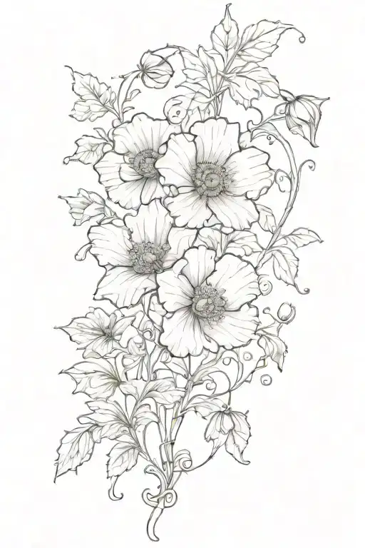 Poppy And Larkspur Intertwined Vines