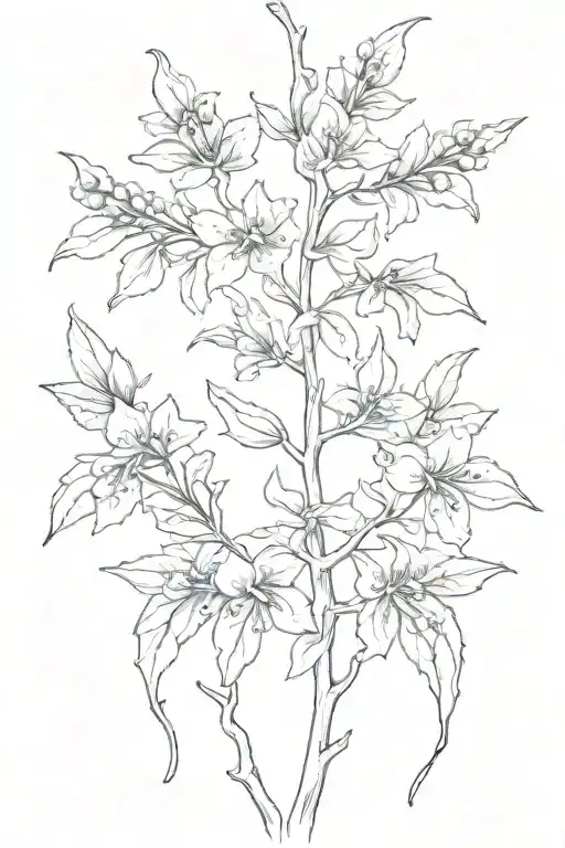 Tree Branch With Larkspur