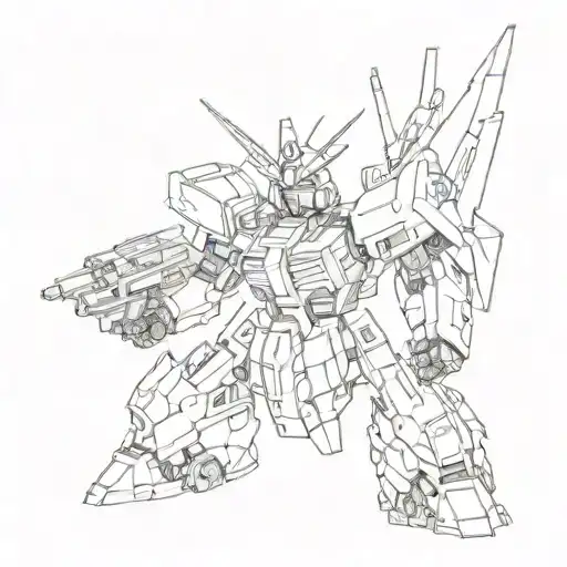 Gundam Robot Line Art With Solarpunk Genre Integration