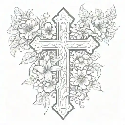 Christian Cross With Flowers
