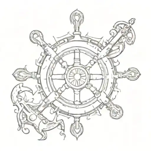Ship Wheel And An Anchor With Cross