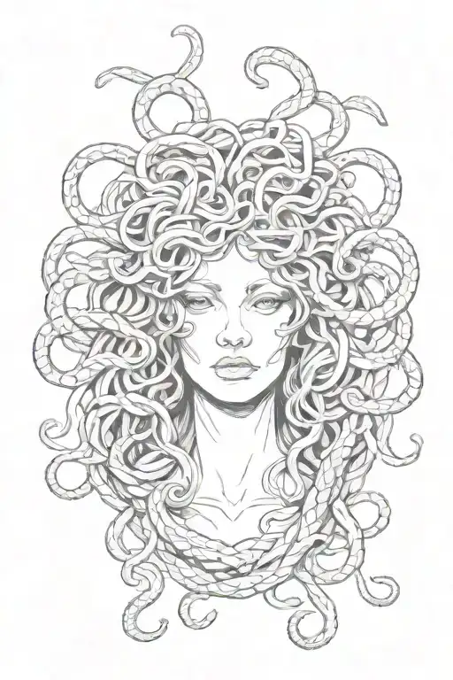 Medusa Head With Snakes Go Under Breast