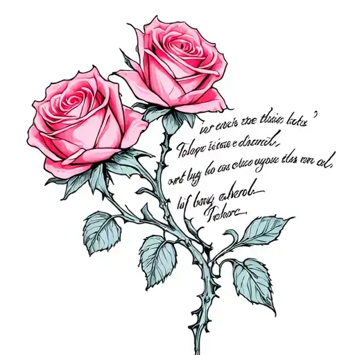 4 Roses Spine Tattoo With A Quote As The Stem