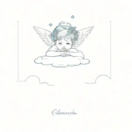 Cherub On A Cloud With A Blue Forget Me Not Flower Crown On His Head