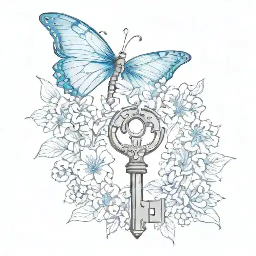 A Fairy Key With A Blue Butterfly Over It And Around The Japanese Death Flowers