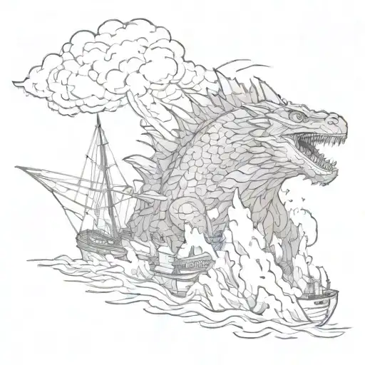Godzilla Destroying Ships