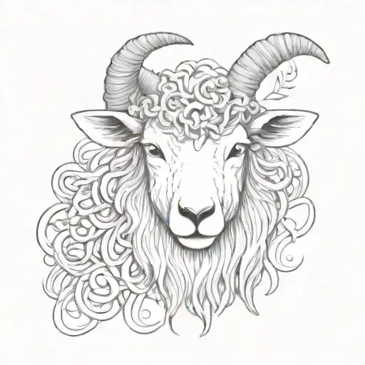 Lamb Head With Hair As Different Names Of God Surrounded