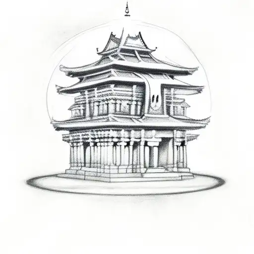 Incorporate A Temple Into A Sketch-style Tattoo Of A Football Field