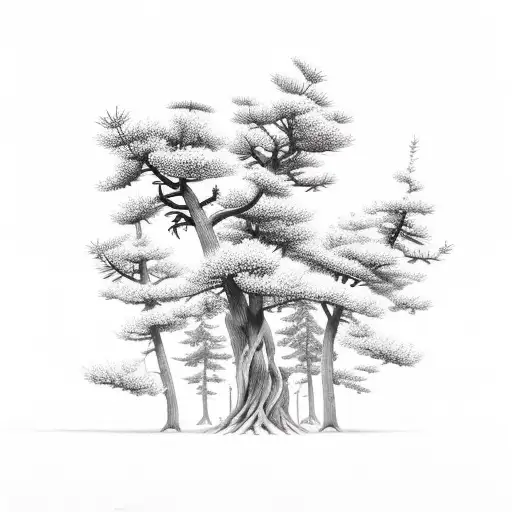 Group Of Pine Tree With Roots