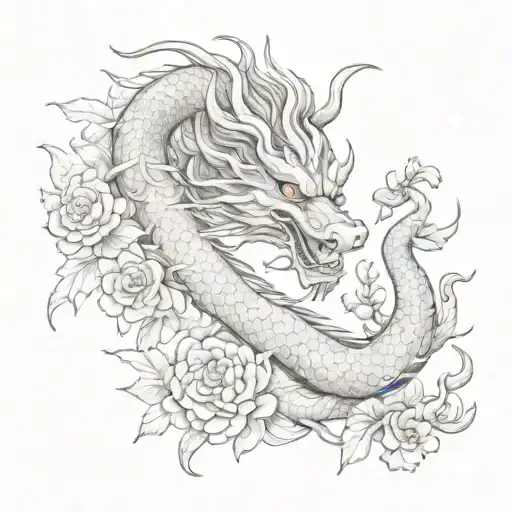 Chinese Dragon With Flowers