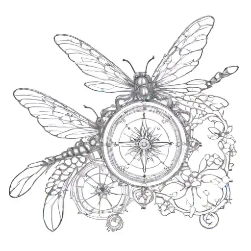 Cat Dragonfly Compass Intertwined