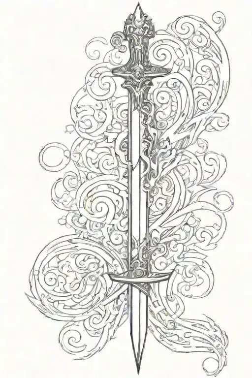 Sword Surrounded By Spiral Flames Left Arm Sleeve