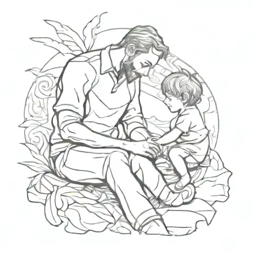 Father And Son Silhouette Surrounded