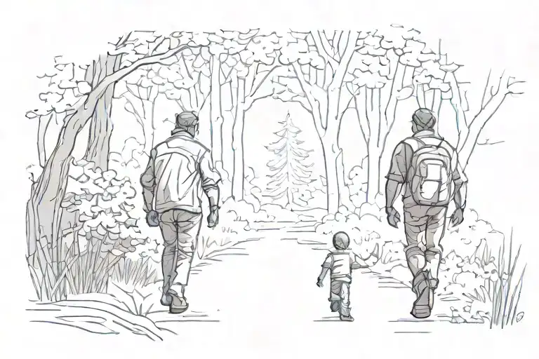 Father And Son Silhoutte Walking Into Woods
